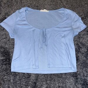 Light Blue Front Tie Crop Top